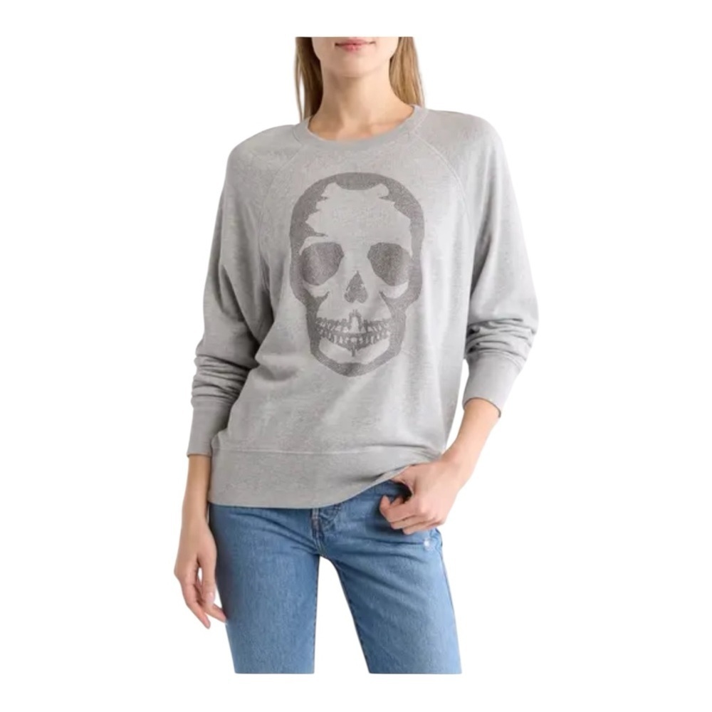 ZADIG & VOLTAIRE Skull Cotton & Modal Sweatshirt In Gris Chine NWT - Picture 4 of 4